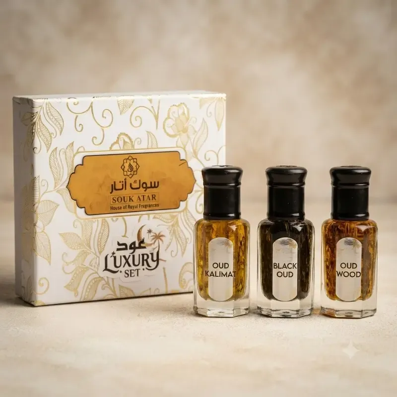 Souk Attar Oud Luxury Set 6 ML Each  | Premium Oud Kalimat, Black Oud & Oud Wood Attar Oils - 3 Pcs | Souk Attar